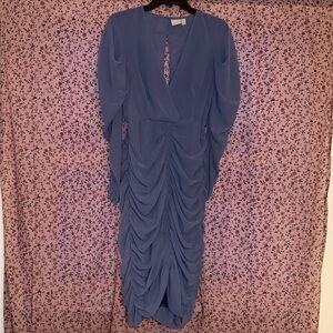 ASOS Long Sleeve Blue Ruched Midi Dress